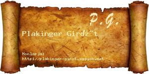 Plakinger Girót névjegykártya